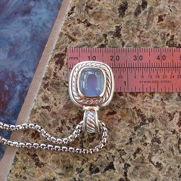 Retired David Yurman Albion Blue Chalcedony Enhancer Pendant w/Chain - 14K/925 - Picture 13 of 13